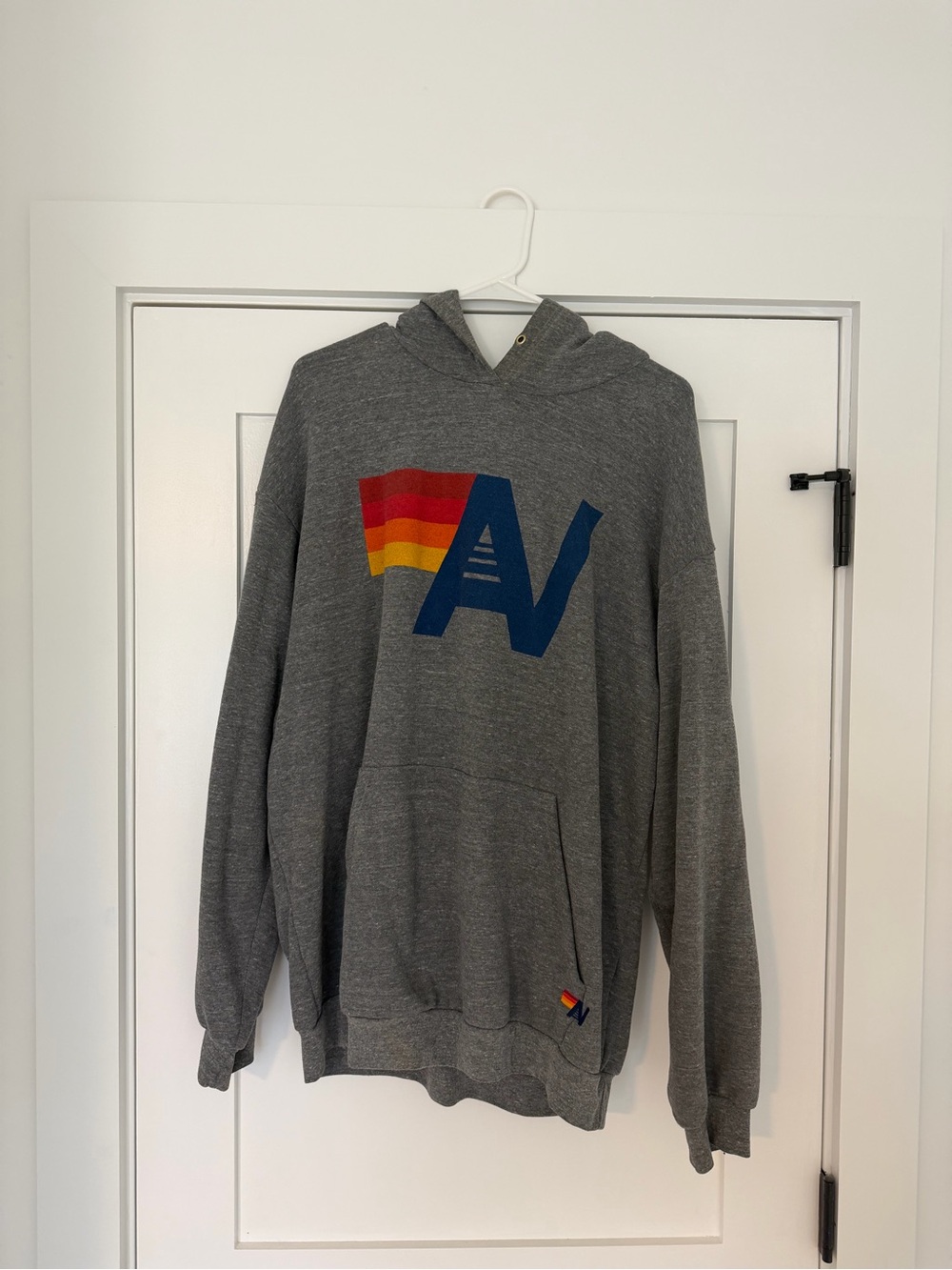 Gray Pullover Hoodie with Multicolor Graphic